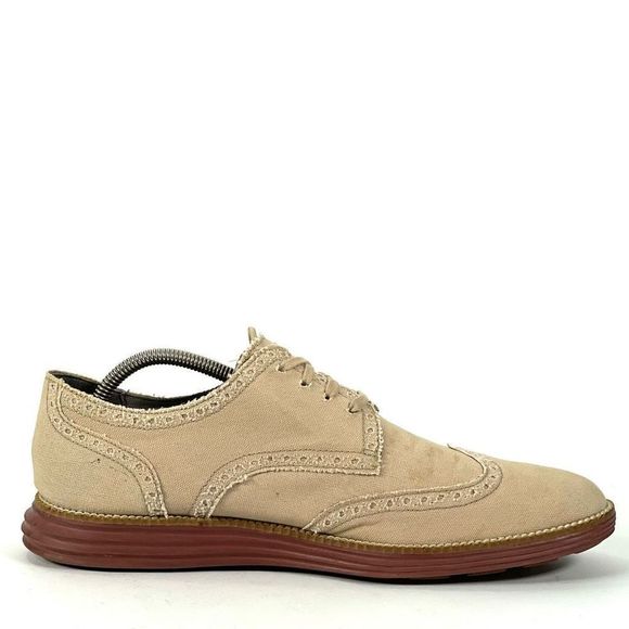 Cole Haan Grand.Øs Lunargrand Oxfords Mens 11 Tan Canvas Wingtip Brogues - Picture 2 of 10